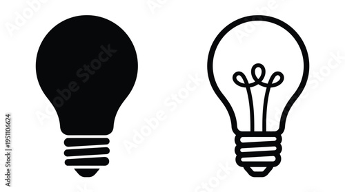 Two light bulbs are displayed one solid and one outlined offering a visual contrast silhouette