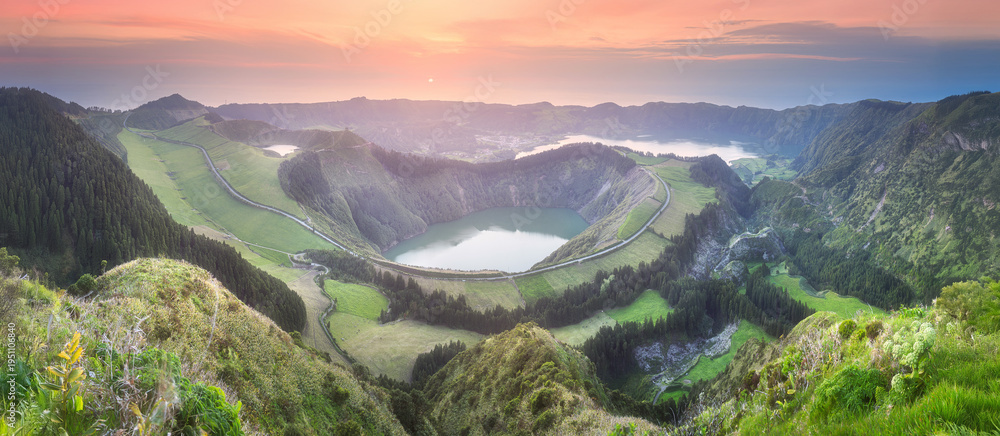 Naklejka premium Mountain landscape Ponta Delgada island, Azores