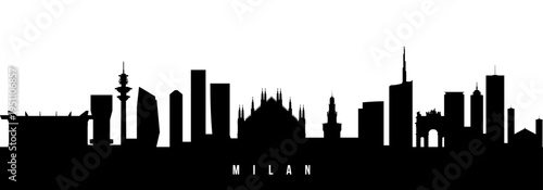 Vector silhouette illustration of Milan city urban skyline. Modern minimalist cityscape graphic, perfect for travel, banners or backgrounds.