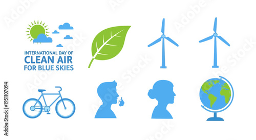 Graphic icons promoting the International Day of Clean Air for Blue Skies