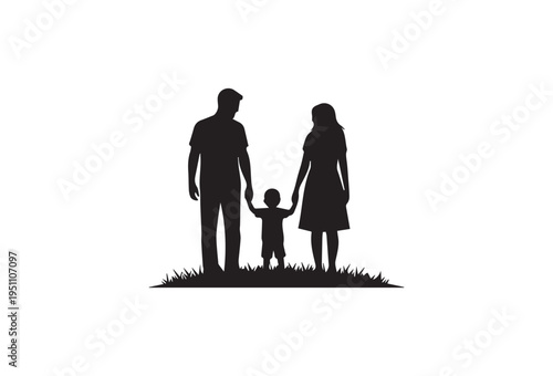 Family silhouette vector, black family icon, parent and child illustration