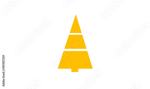 A cute yellow Christmas tree made of paper is placed on a transparent background.