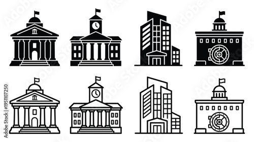 A collection of iconic building silhouettes depicting various architectural styles silhouette