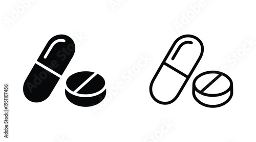Black and white graphic of pills and capsules showcasing a distinct silhouette