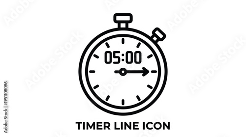 A simple black outline of a stopwatch displaying five minutes a timing device silhouette