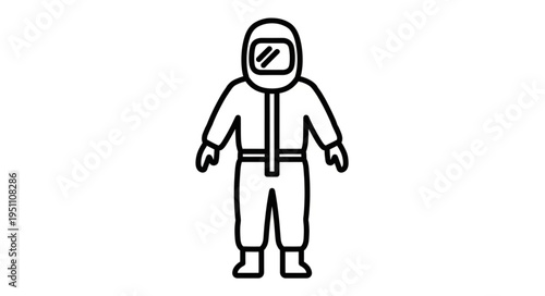 Person wearing a protective hazmat suit and helmet.