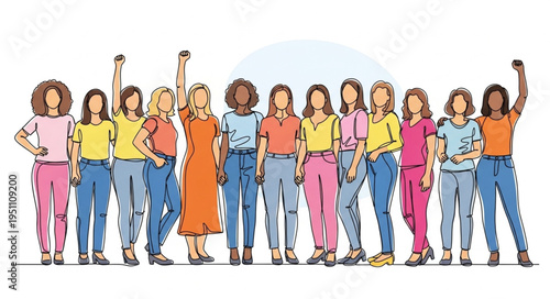 Diverse group of women standing together with raised fists.
