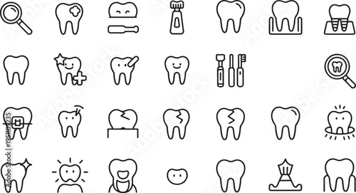 tooth icons set dental symbols oral health collection minimal line design