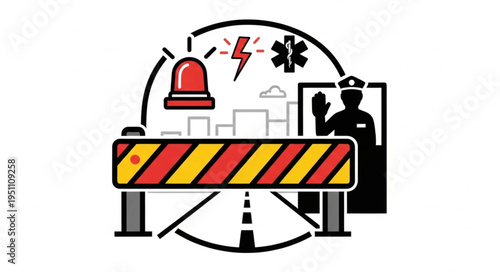 Emergency services and road closure illustration.