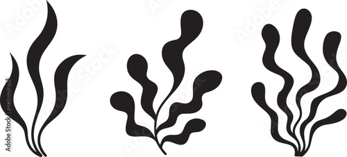 seaweed silhouette icon set marine algae underwater plant minimal shapes