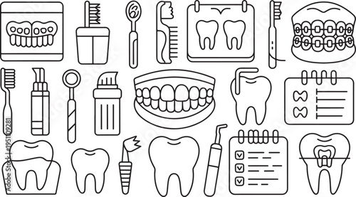 dentistry tools teeth icon set dental care equipment oral hygiene symbols