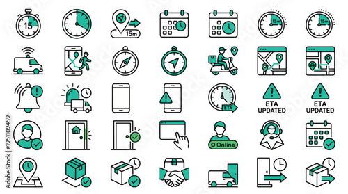 Baking and Pastry Icon Set. Whisk, rolling pin, kneading dough, stand mixer, measuring cups, cookies, bread, pie, oven mitt, piping bag, cake, macaron, eclair, chocolate, croissant