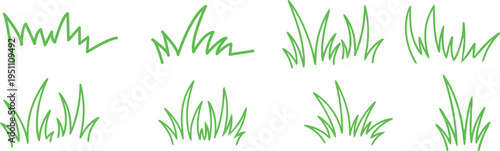 Hand drawn grass line doodle for garden pattern lawn design and herb marker vector isolated element