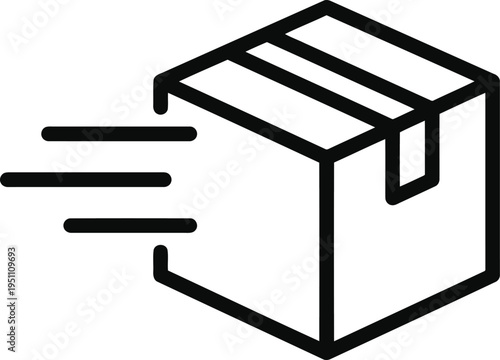 Fast delivery package box with motion lines, speedy shipping icon