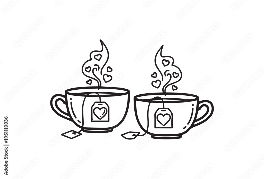Obraz premium Set of 2 steaming tea cup icons vector