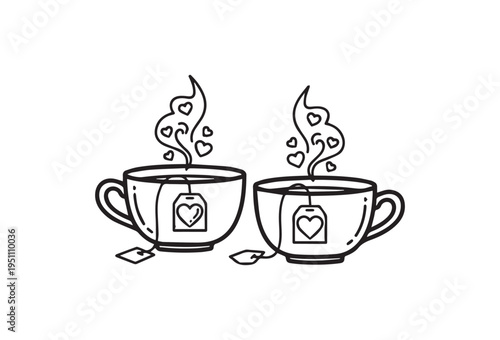Set of 2 steaming tea cup icons vector
