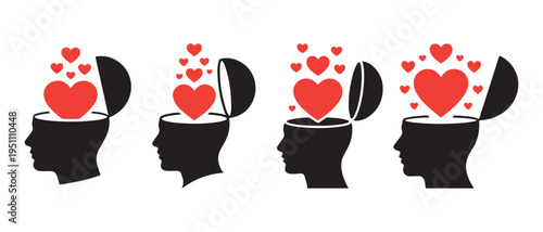 Hearts Overflowing from Open Human Minds Symbolizing Love, Empathy, and Positive Emotional Expression.