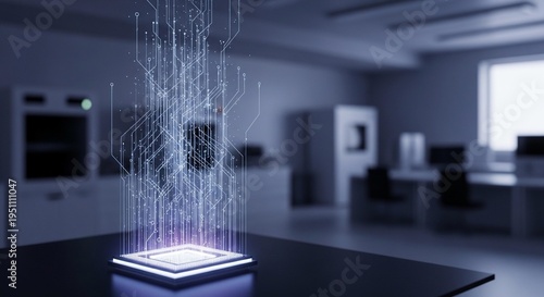 Data Stream Erupting Futuristic Digital Chip Modern Server Room
