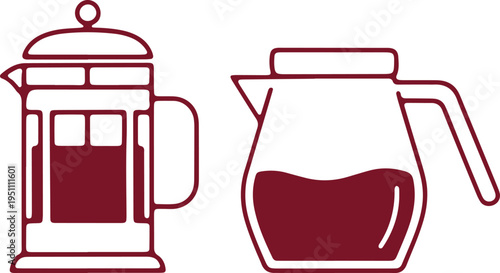 French press and pour-over coffee makers side by side illustration