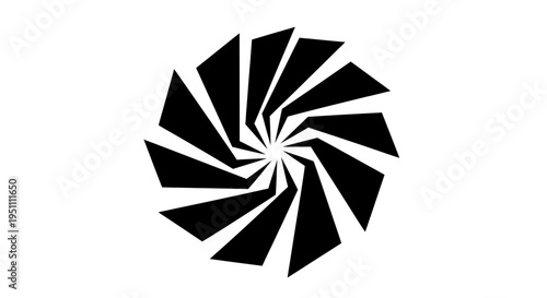 Abstract geometric spiral vortex shape, black and white, modern design element