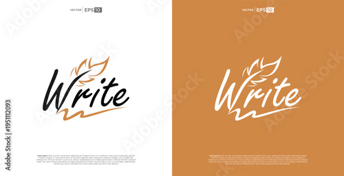 Creative 'Write' lettering and feather quill logo, perfect for artistic expression