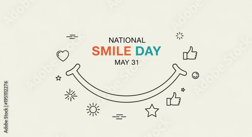 National smile day may 31 colorful illustration with smiling face and icons