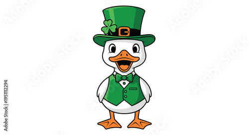 Cartoon Duck Celebrating St. Patricks Day with Festive Attire.