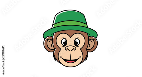 Cartoon Monkey Head Wearing a Green Hat Illustration.