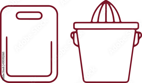 Illustration of a notebook and a citrus juicer with reeder