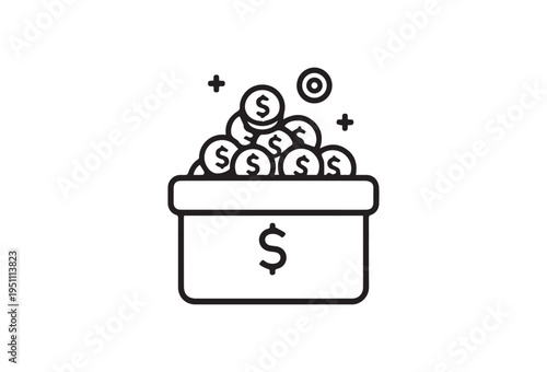 Vector money box icon with coins and dollar signs