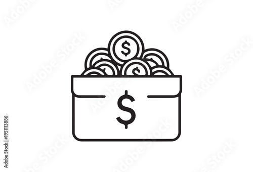 Vector money bag icon with coins
