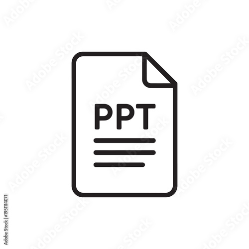 Vector PPT file icon, black line illustration