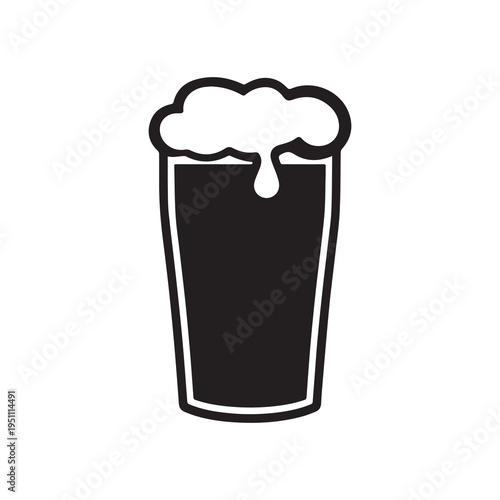 Vector black beer glass icon with foam