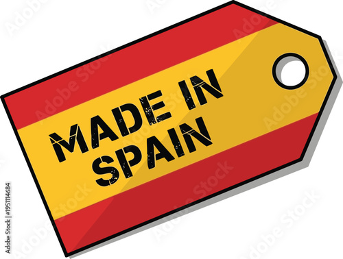 Made in Spain Label Tag with Spanish Flag Colors Isolated on White Background