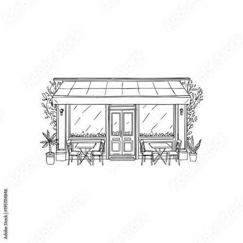 Vector illustration of a cafe storefront with outdoor seating