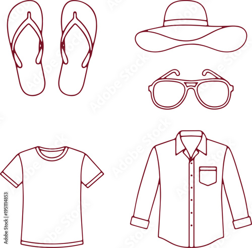 Collection of summer and casual attire essentials in a minimalist design