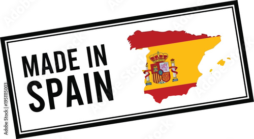 Made in Spain Label with National Flag Map Icon for Export and Product Branding
