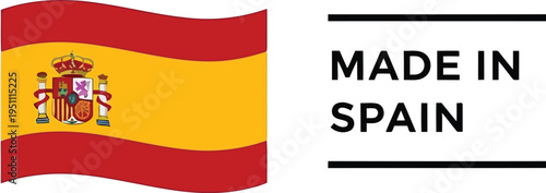 Made in Spain Label with Waving Spanish Flag Icon for Product Packaging and Export Branding