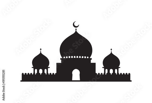 Black silhouette of mosque with domes and crescent moon vector