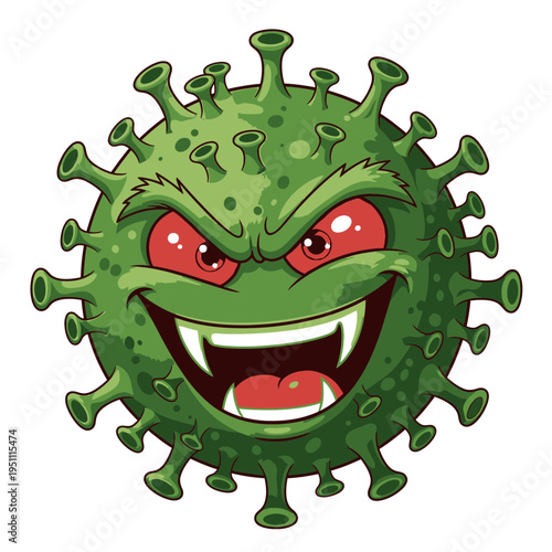 Evil Cartoon Coronavirus Character with Spikes and Fangs 1.
