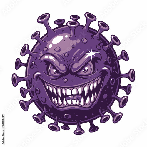 Evil Cartoon Coronavirus Character with Spikes and Scary Face 1.