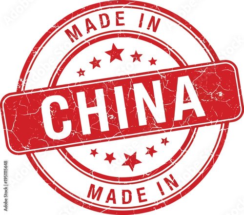 Made in China Red Grunge Rubber Stamp Seal Isolated on White Background