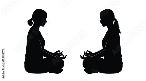 Two women facing each other in a meditative pose a striking black silhouette
