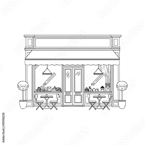 Vector illustration of a cafe storefront with outdoor seating
