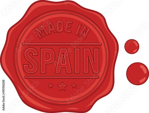 Made in Spain Red Wax Seal Stamp Label for Authentic Spanish Products and Quality Certification