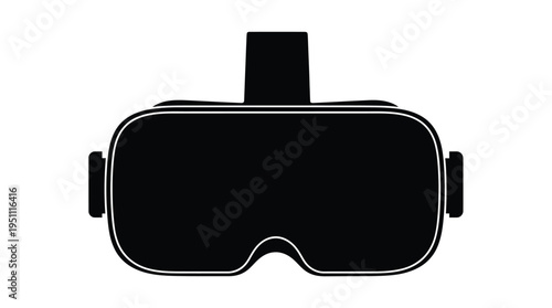 A stark black virtual reality headset shown in a minimalist silhouette