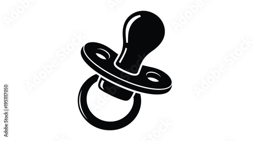 A black silhouette of a baby pacifier against a white background silhouette