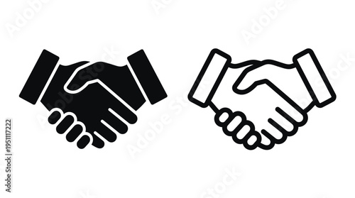 Two handshakes depicted in contrasting styles one solid and one outlined silhouette
