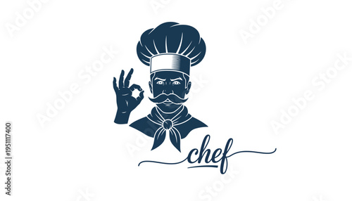 A chef icon illustration with a mustache and chef hat making an okay sign