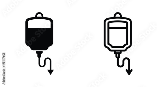 Two medical iv bags one filled and one empty depicted in a stark silhouette